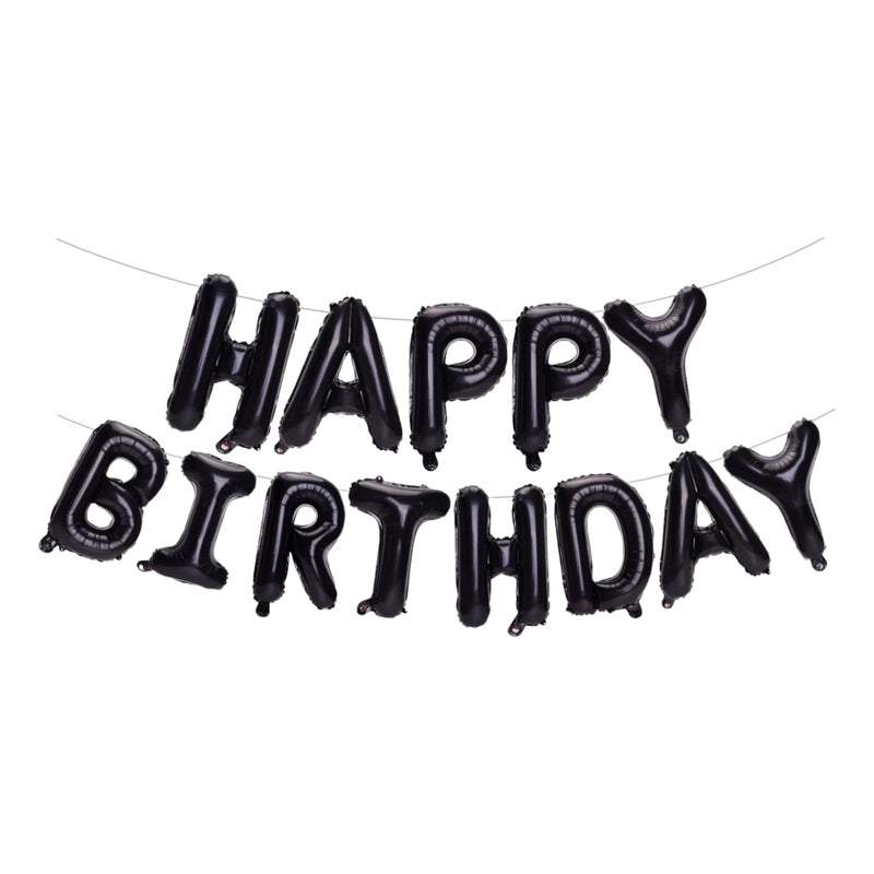 BLACK HAPPY BIRTHDAY FOIL BALLOON BANNER