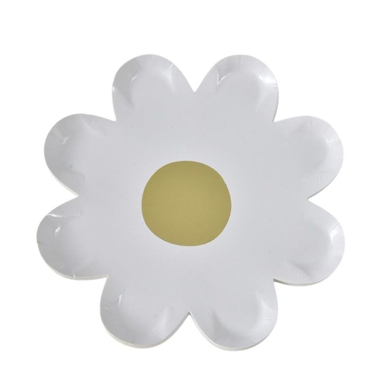 WHITE DAISY SMALL SHAPED PAPER PLATES - 18 CM - 10 PCS