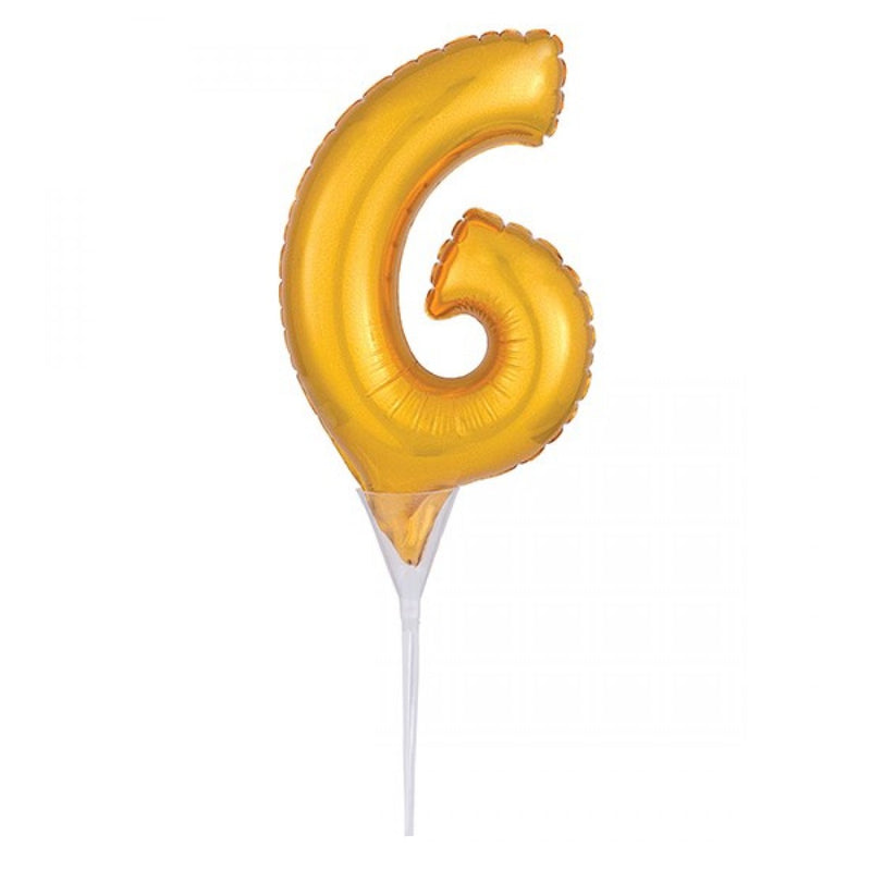 Air-Filled Gold Balloon Number 6 Cake Topper - 15cm