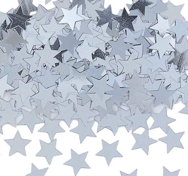SILVER FOIL STARS CONFETTI PAEPRS - 2.5 CM - 30 GRAMS