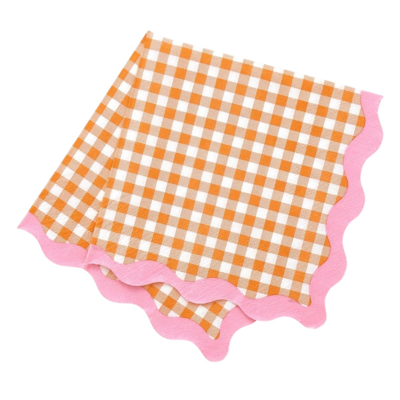 Orange Gingham Pattern checkered Napkins - 25cm x 25 cm - 20 pcs