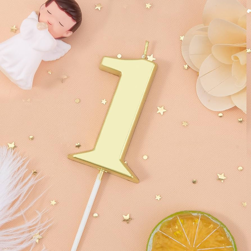 NUMBER 1 Gold Pick Style Number Party Candle 7CM