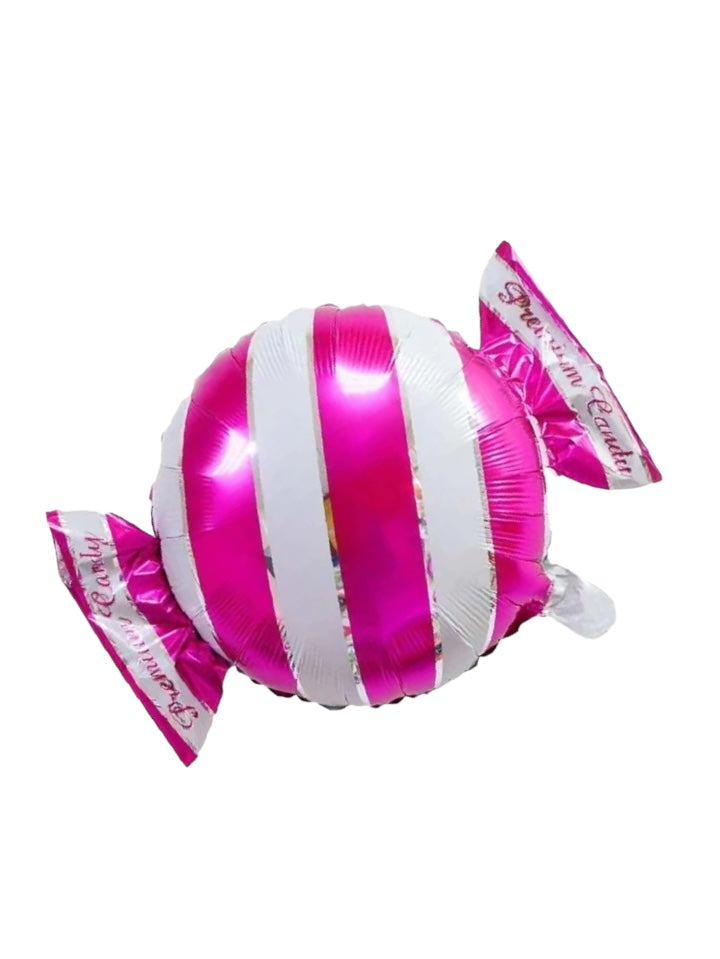 FUSHIA STRIPED CANDY FOIL BALLOON