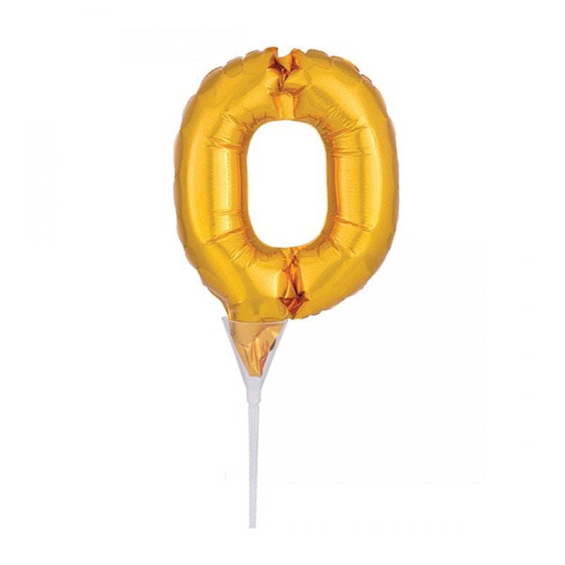 Air-Filled Gold Balloon Number 0 Cake Topper - 15cm