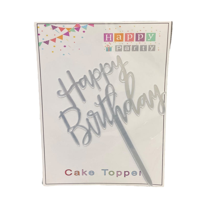 HAPPY BIRTHDAY SILVER CAKE TOPPER