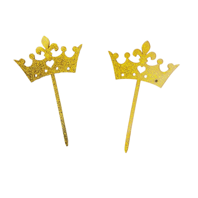 GOLD CROWN GLITTER FOOD & CUPCAKE PICKS - PACK OF 2 PCS
