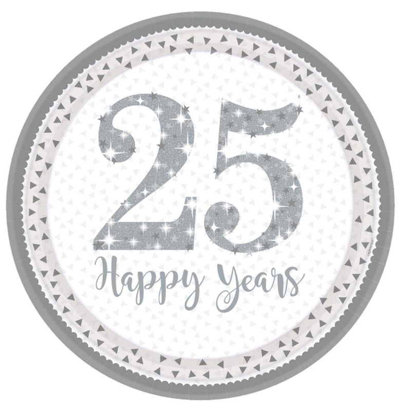 25th Silver Sparkling Wedding Anniversary Plates Paper Plates