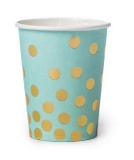 PASTEL MINT GREEN PAPER CUPS WITH FOIL GOLD DOTS