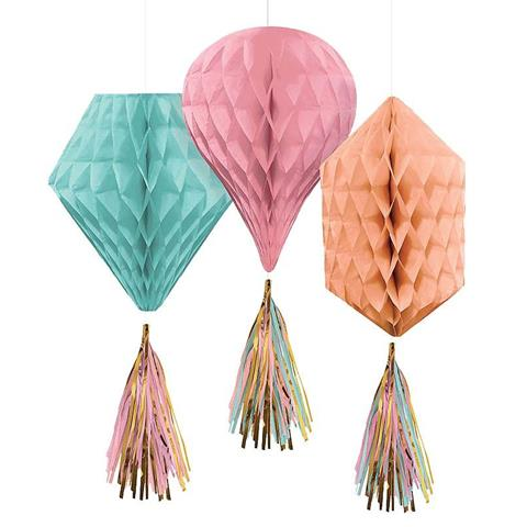 Pastel Mini Honeycombs with Tassels - 30cm