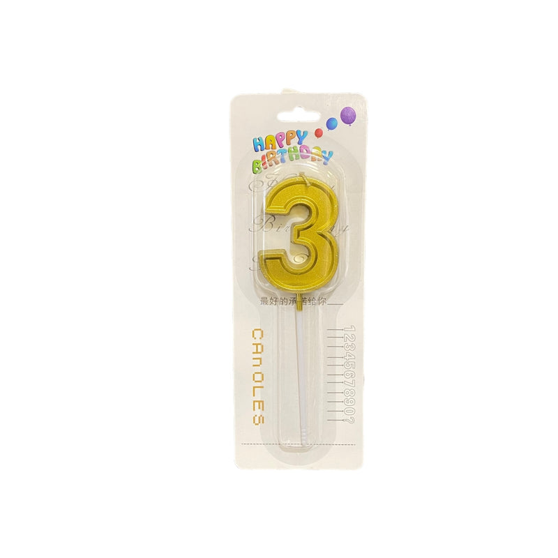 CANDLE NUMBER 3 GOLD ON STICK- 12 CM WITH THE STICK