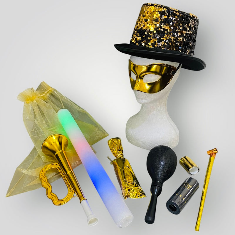 MEN GOLD PAYETTE HAT WITH EYE MASK - PREMIUM COTILLION BAG