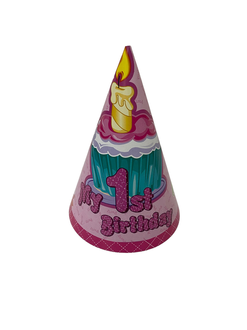 FIRST BDAY GIRL CUPCAKE CONE HATS