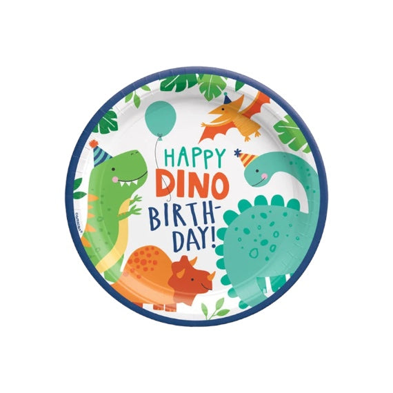 BLUE DINOSAUR SMALL ROUND PAPER PLATES