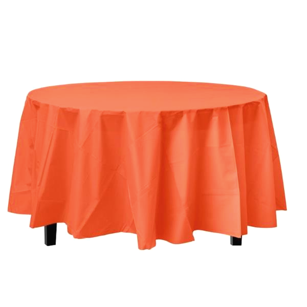 ORANGE ROUND PLASTIC TABLE COVER 215 CM - DIAMETER