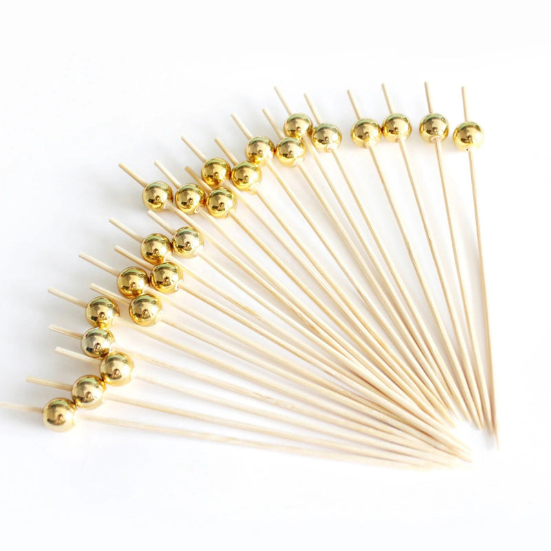 COCKTAIL FOOD PICKS - GOLD PEARLS - 25 PCS