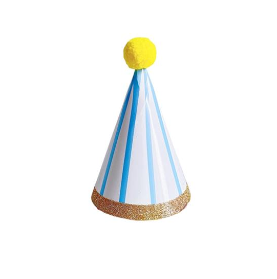 Striped Blue Paper Hat - 10 x 13 cm - 1 pc