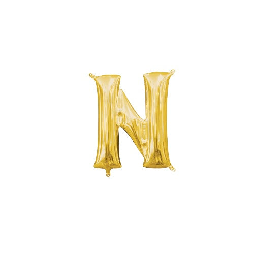 SMALL LETTER N FOIL BALLOON - GOLD - 17 INCH / 40 CM ( REGULAR BRAND )