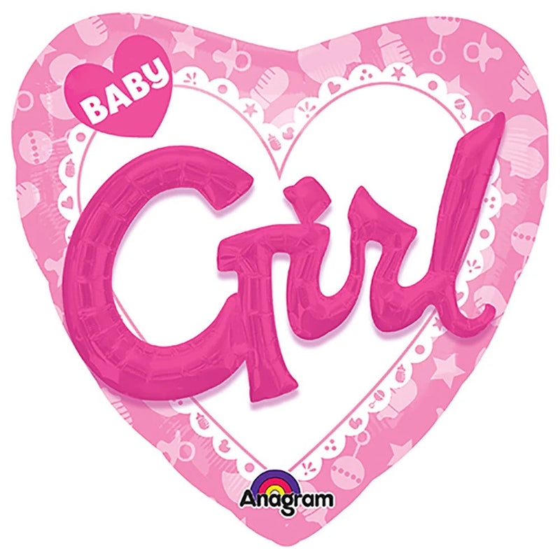 CELEBRATE BABY GIRL HEARTSHAPED FOIL MULTI BALLOON - EMBOSSED LETTERS- 3D EFFECT - 36 INCH