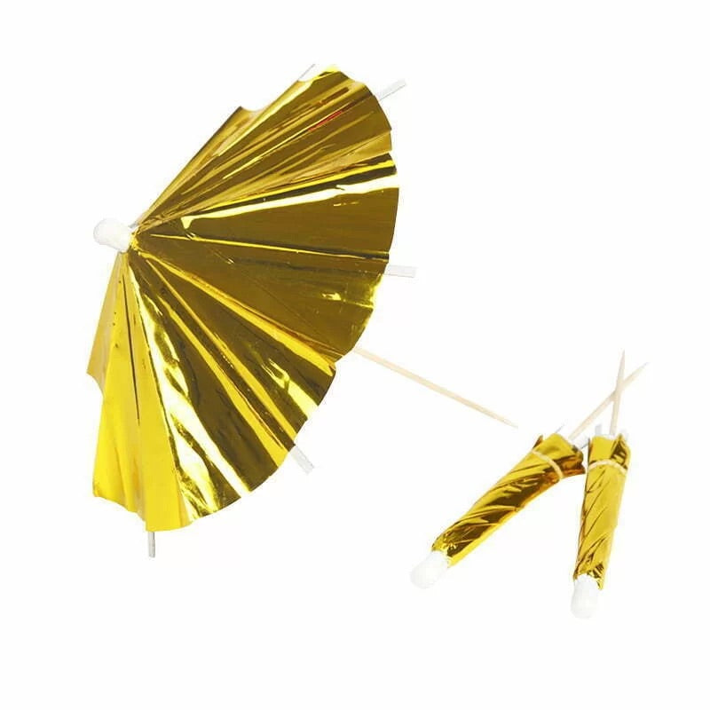 Gold Mini Foil Umbrella Picks - 12 pcs